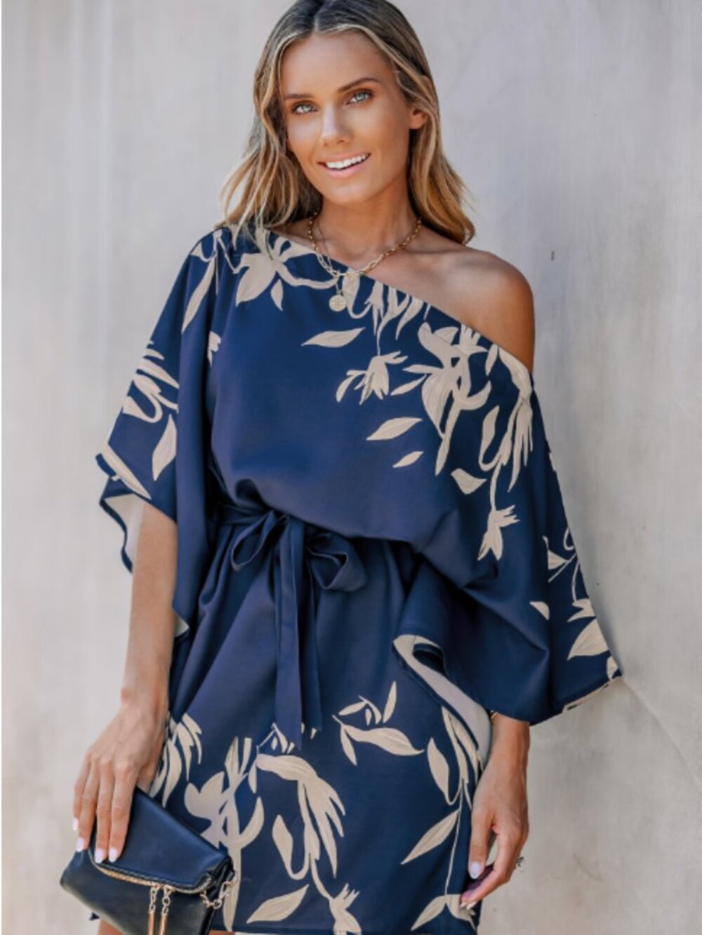 NWT Cupshe Leaf Print One-Shoulder Belted Dress